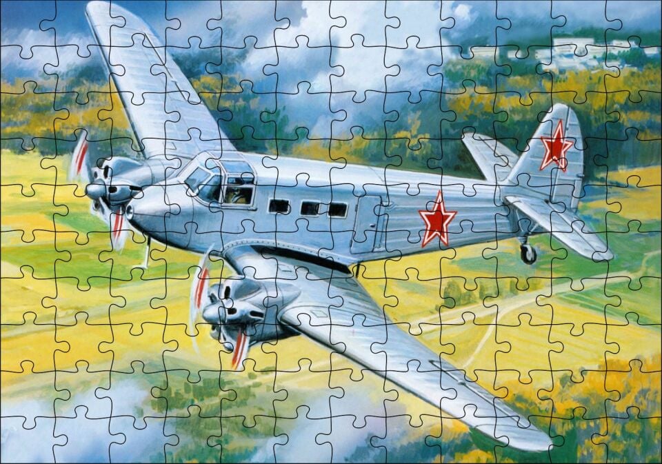 Çift Motorlu Nostaljik Uçak Puzzle Yapboz MDF Ahşap