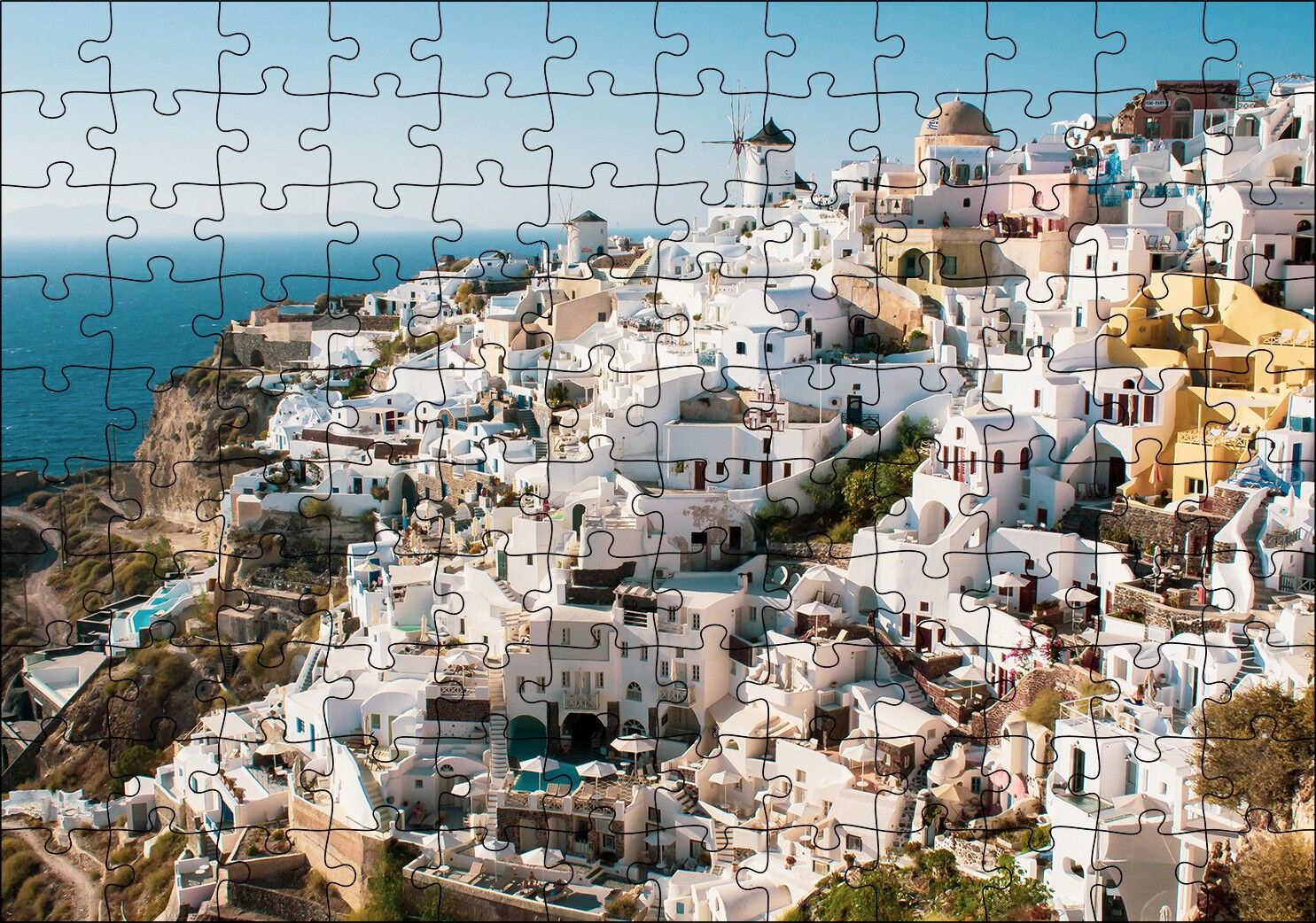 Yunanistan Santorini Yamaç Evleri Puzzle Yapboz MDF Ahşap