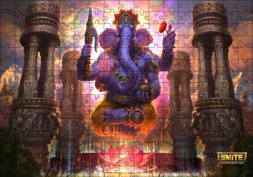 Lord Ganesha Hindu Tanrısı Mor Puzzle Yapboz MDF Ahşap 255 Parça 34 cm X 49 cm