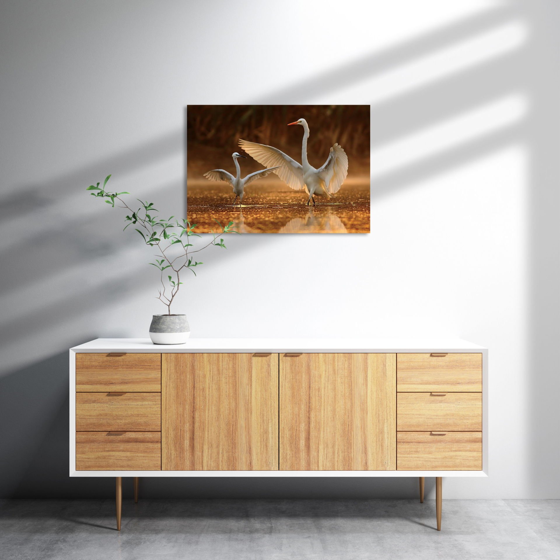 Balıkçıl Kuş ve Yavrusu MDF Akşap Duvar Tablo 35x50 cm