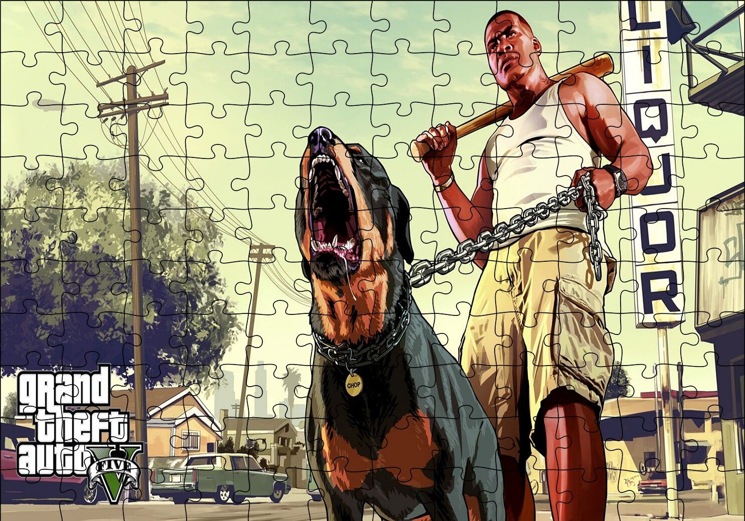 GTA 5 Franklin ve Chop Puzzle Yapboz MDF Ahşap