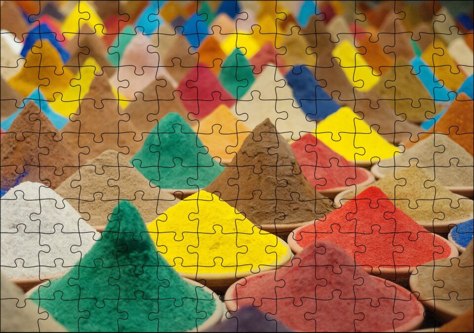 Kaselerde Renkli Toz Baharatlar Puzzle Yapboz MDF Ahşap