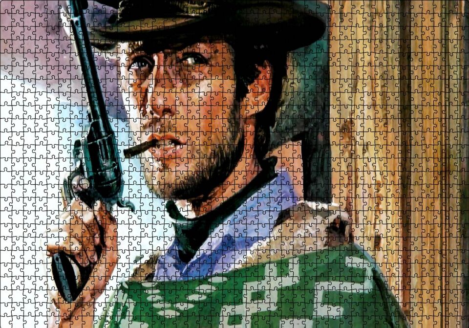 Clint Eastwood Yeşil Pançolu ve Silahlı Puzzle Yapboz MDF Ahşap 1000 Parça 49 cm X 68 cm