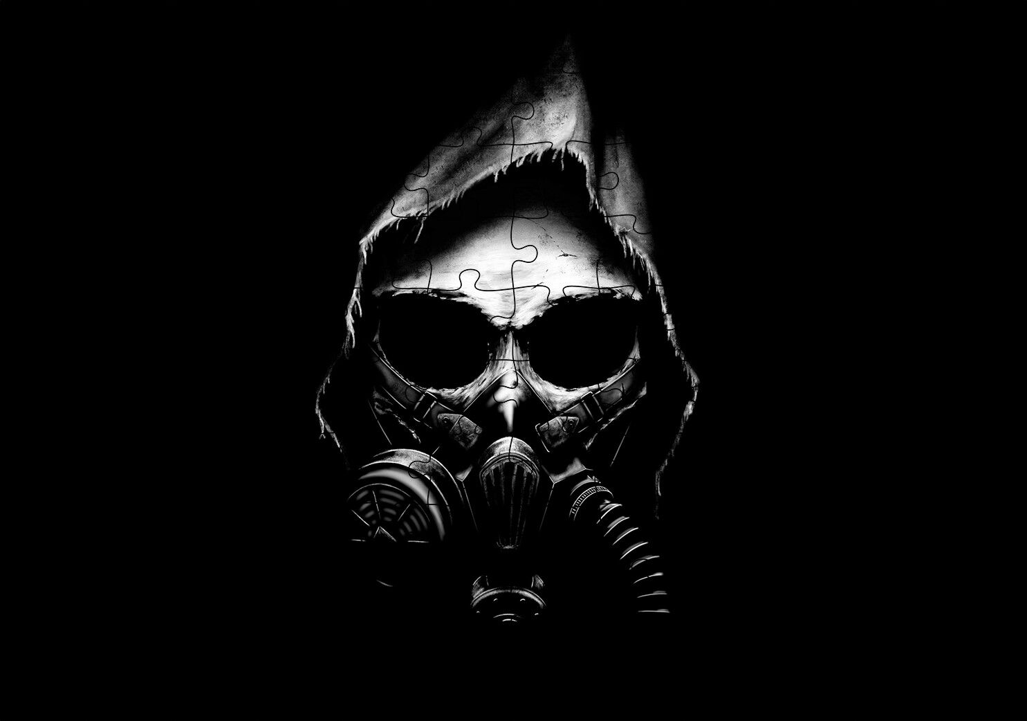 Apocalypse Gaz Maskesi Karanlık Arka Plan Puzzle Yapboz MDF Ahşap