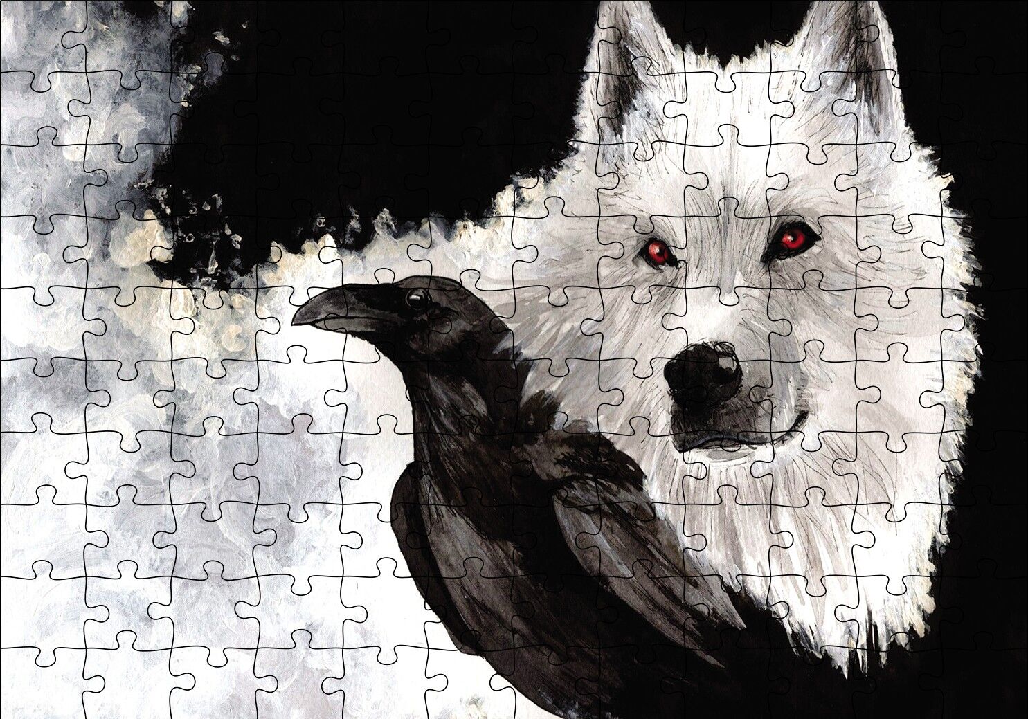 Beyaz Kurt Karga Puzzle Yapboz MDF Ahşap 120 Parça 24 cm X 34 cm