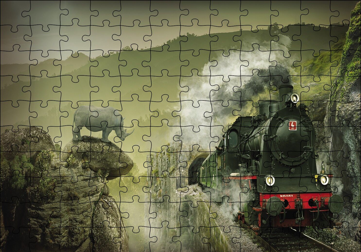 Kömürlü Tiren Doğa Gergedan Puzzle Yapboz MDF Ahşap 120 Parça 24 cm X 34 cm