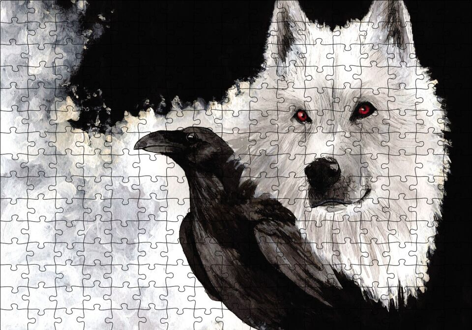 Beyaz Kurt Karga Puzzle Yapboz MDF Ahşap 255 Parça 34 cm X 49 cm