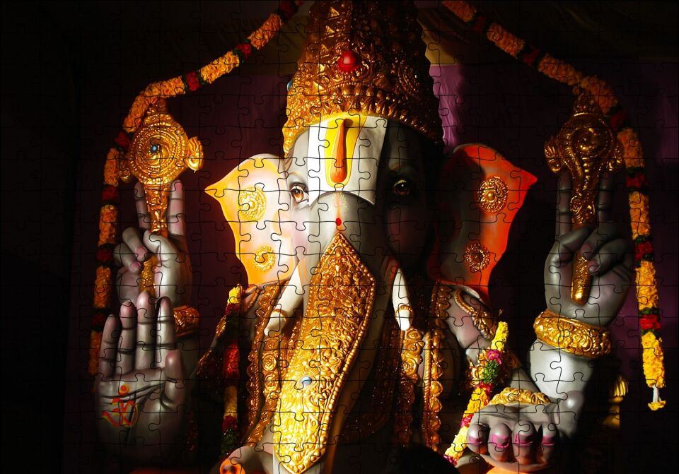 Lord Ganesha Hindu Tanrısı Puzzle Yapboz MDF Ahşap 255 Parça 34 cm X 49 cm