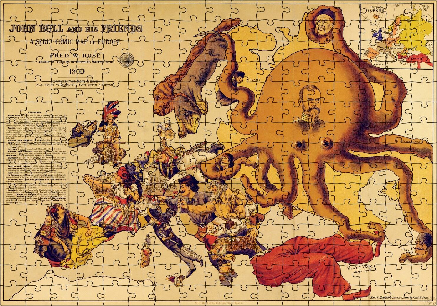 Avrupa Komik Haritası 1900 Yılında Puzzle Yapboz MDF Ahşap 255 Parça 34 cm X 49 cm