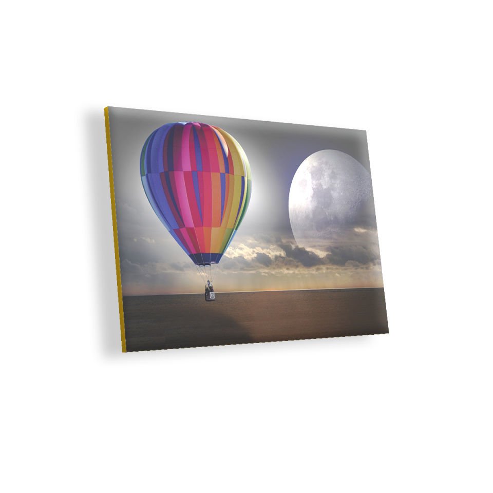 Uçan Balon Ufukta Ay Görseli MDF Akşap Duvar Tablo 50x70 cm
