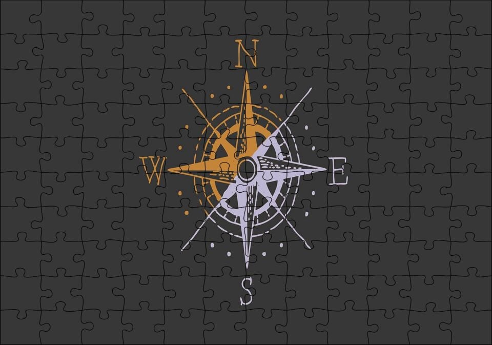 Basit Pusula Minimalizm Haki Arka Plan Puzzle Yapboz MDF Ahşap