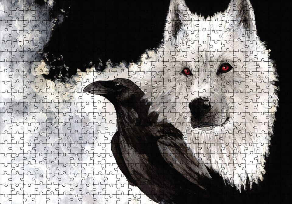 Beyaz Kurt Karga Puzzle Yapboz MDF Ahşap 500 Parça 49 cm X 68 cm