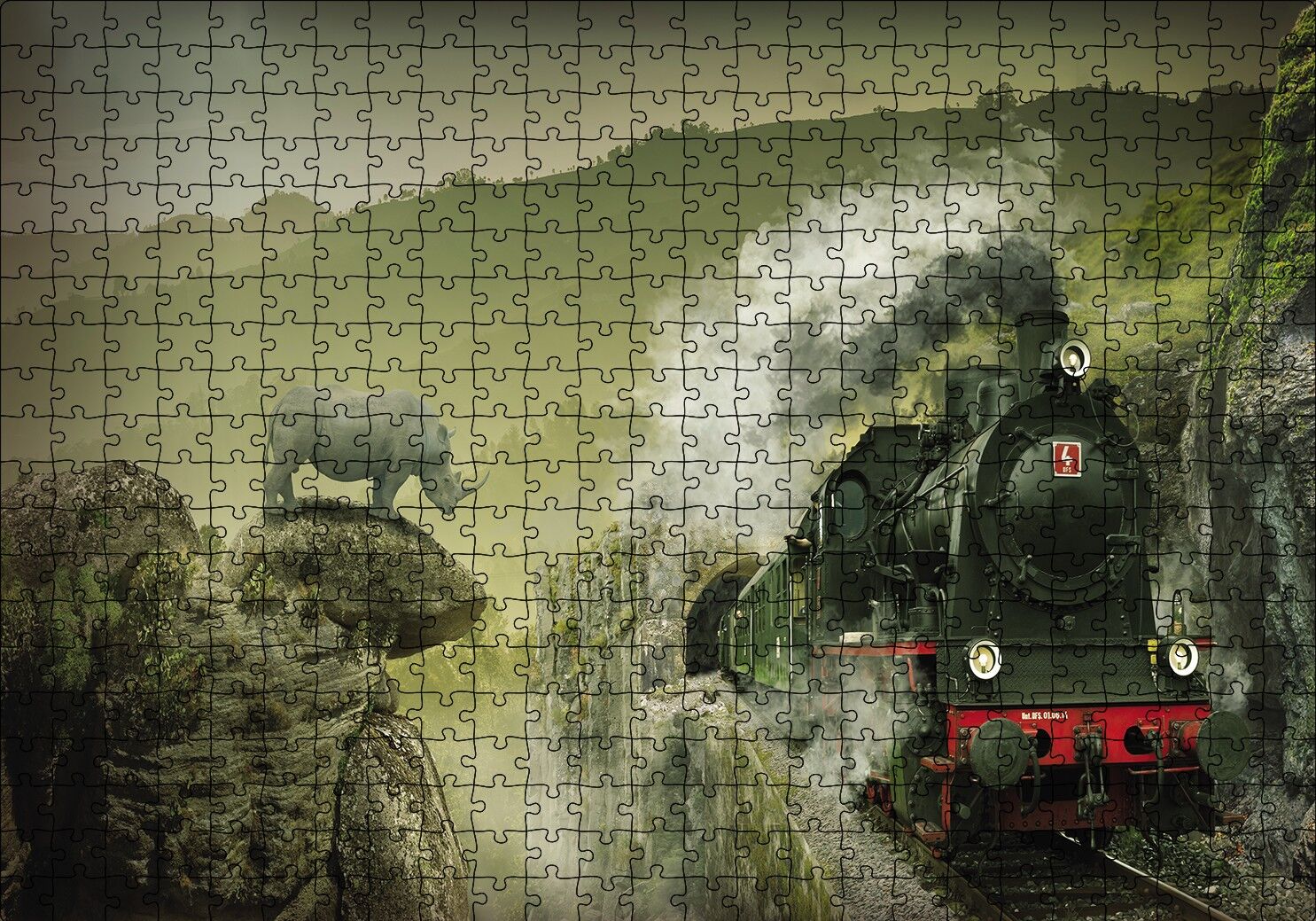 Kömürlü Tiren Doğa Gergedan Puzzle Yapboz MDF Ahşap 500 Parça 49 cm X 68 cm