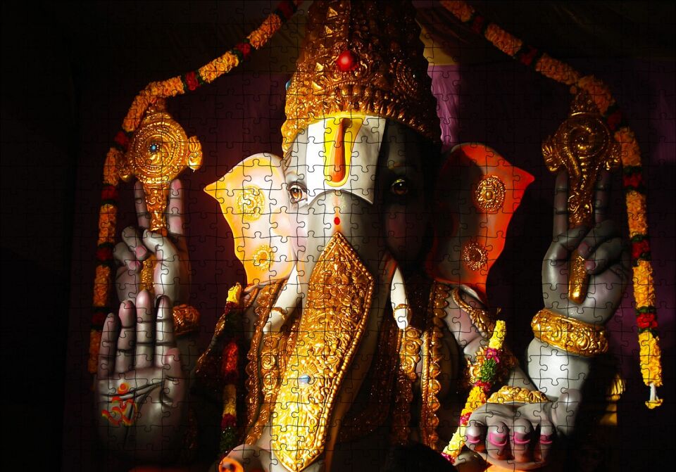 Lord Ganesha Hindu Tanrısı Puzzle Yapboz MDF Ahşap 500 Parça 49 cm X 68 cm