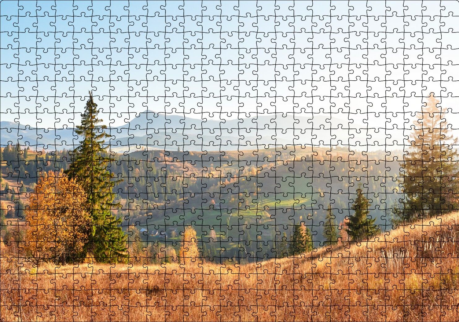 Yeşil Tepelerde Güneşli Bir Gün Puzzle Yapboz MDF Ahşap 500 Parça 49 cm X 68 cm