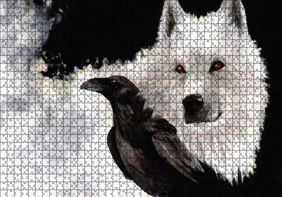 Beyaz Kurt Karga Puzzle Yapboz MDF Ahşap 1000 Parça 49 cm X 68 cm