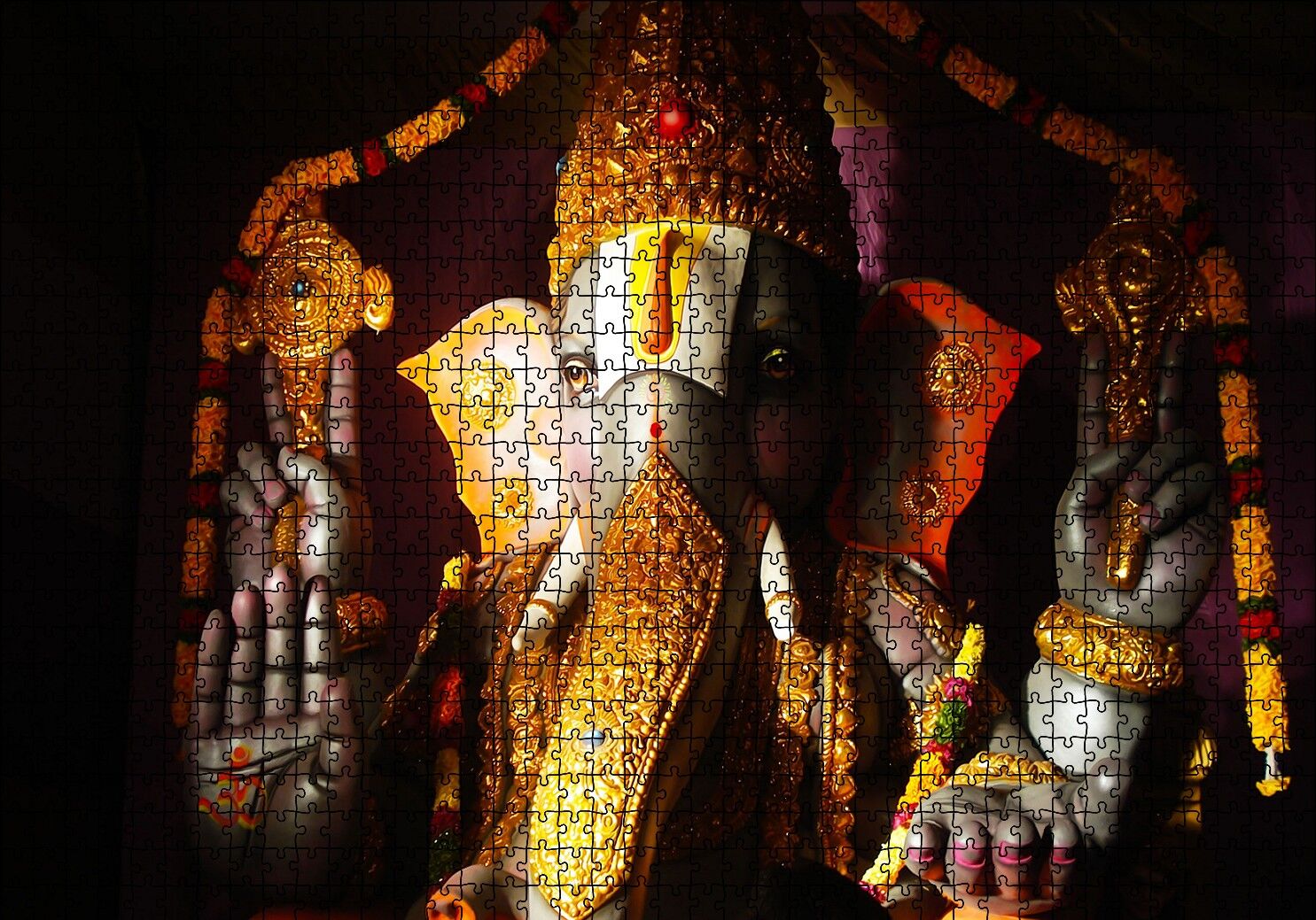 Lord Ganesha Hindu Tanrısı Puzzle Yapboz MDF Ahşap 1000 Parça 49 cm X 68 cm