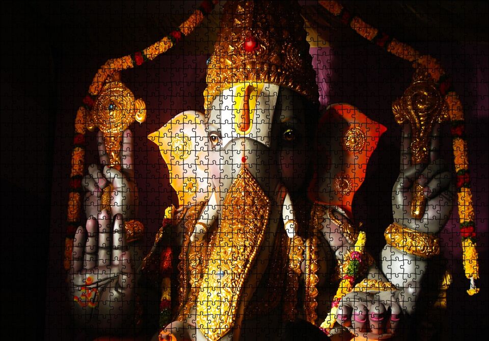 Lord Ganesha Hindu Tanrısı Puzzle Yapboz MDF Ahşap 1000 Parça 49 cm X 68 cm