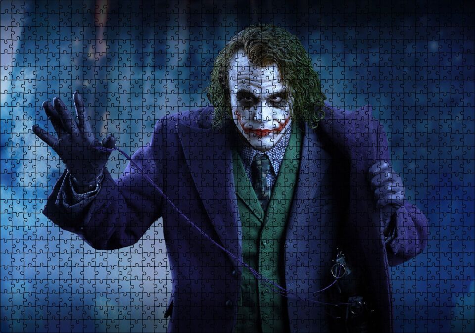 Heath Ledger Joker Ceket Aksesuarı Pimi Görseli Puzzle Yapboz MDF Ahşap 1000 Parça 49 cm X 68 cm
