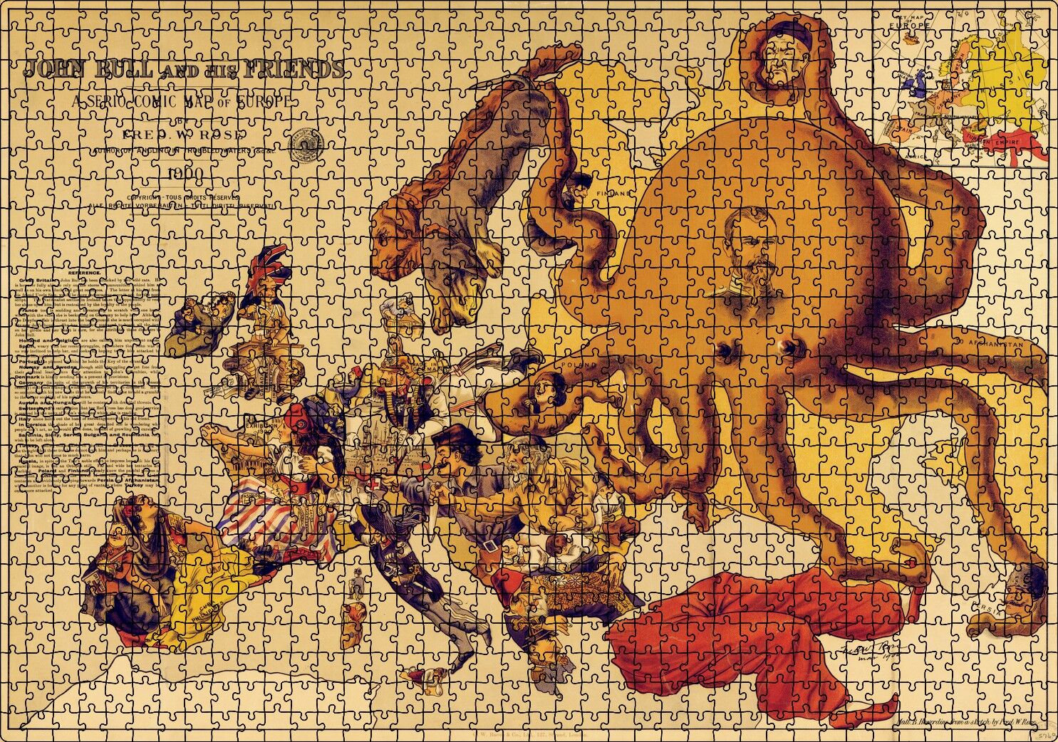 Avrupa Komik Haritası 1900 Yılında Puzzle Yapboz MDF Ahşap 1000 Parça 49 cm X 68 cm