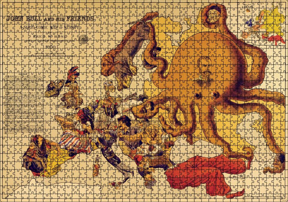 Avrupa Komik Haritası 1900 Yılında Puzzle Yapboz MDF Ahşap 1000 Parça 49 cm X 68 cm