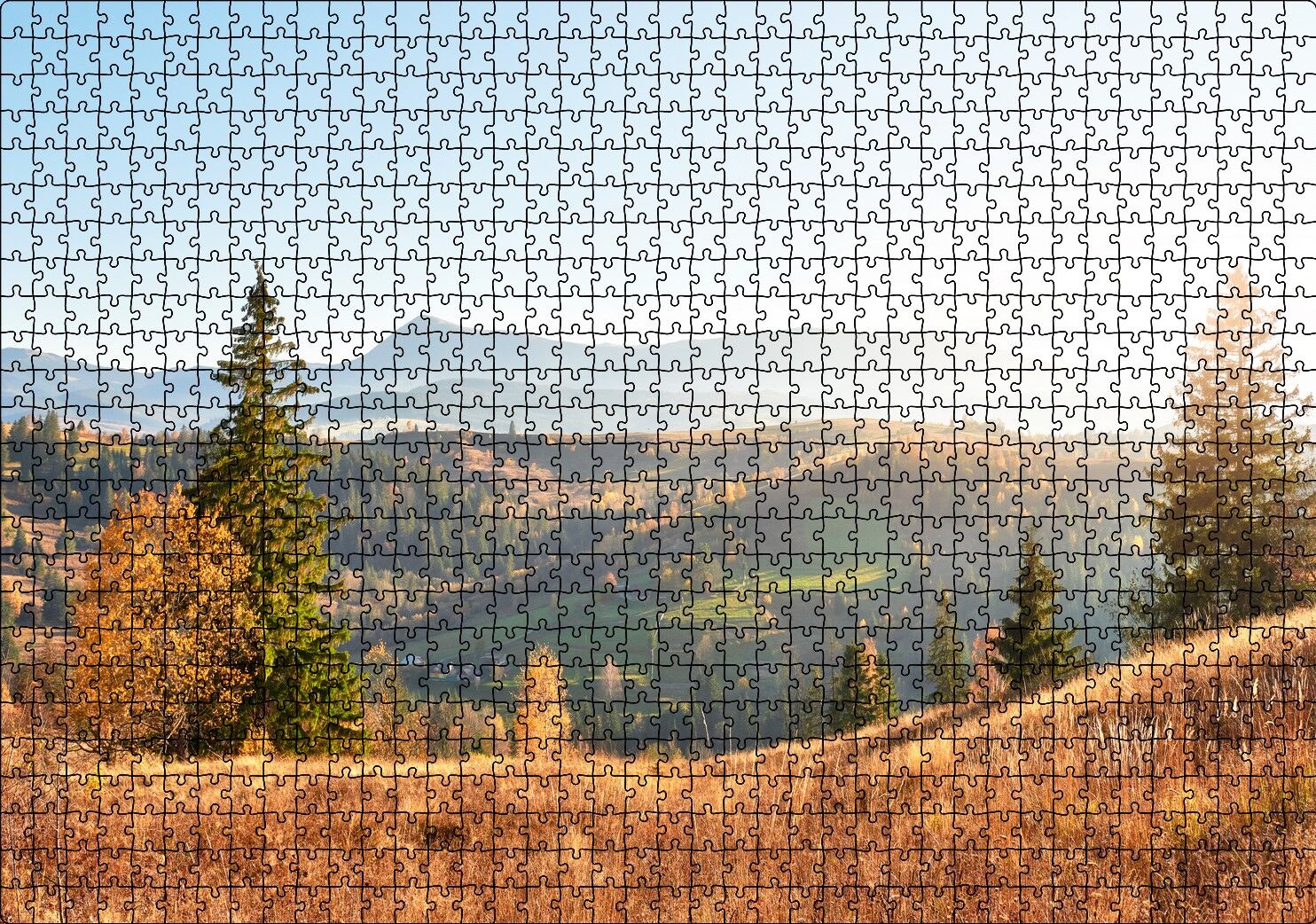 Yeşil Tepelerde Güneşli Bir Gün Puzzle Yapboz MDF Ahşap 1000 Parça 49 cm X 68 cm