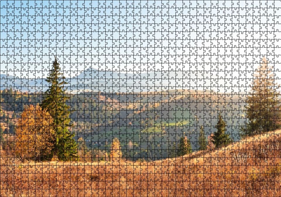 Yeşil Tepelerde Güneşli Bir Gün Puzzle Yapboz MDF Ahşap 1000 Parça 49 cm X 68 cm