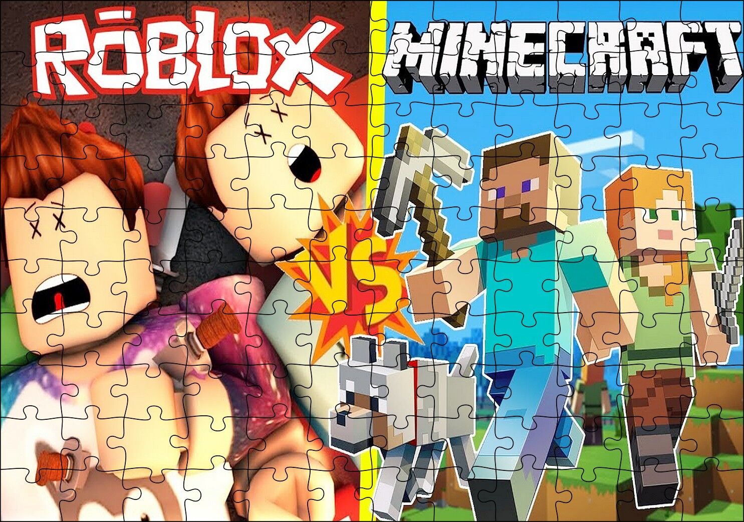 Roblox Ve Minecraft Çizgi Film Görseli Puzzle Yapboz MDF Ahşap 120 Parça 24 cm X 34 cm