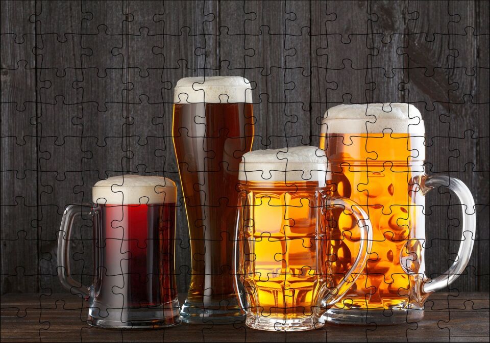 Büyük Bardaklarda Köpüklü Biralar Puzzle Yapboz MDF Ahşap