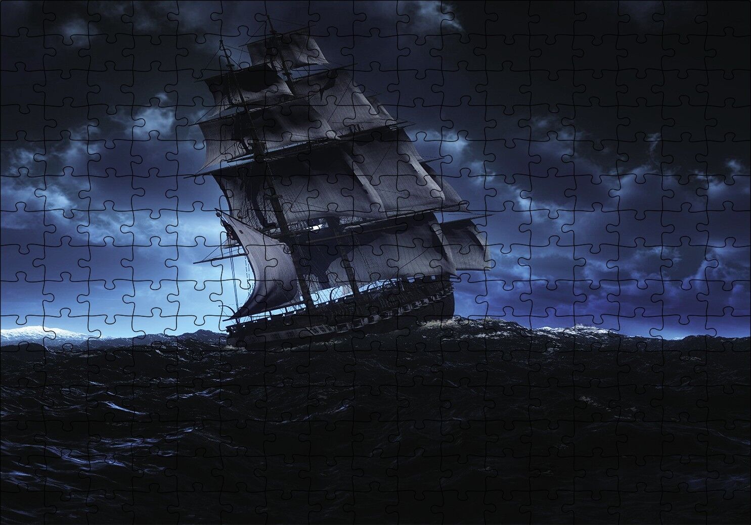 Hırçın Dalgalarda Yelkenli Gemi Puzzle Yapboz MDF Ahşap 255 Parça 34 cm X 49 cm