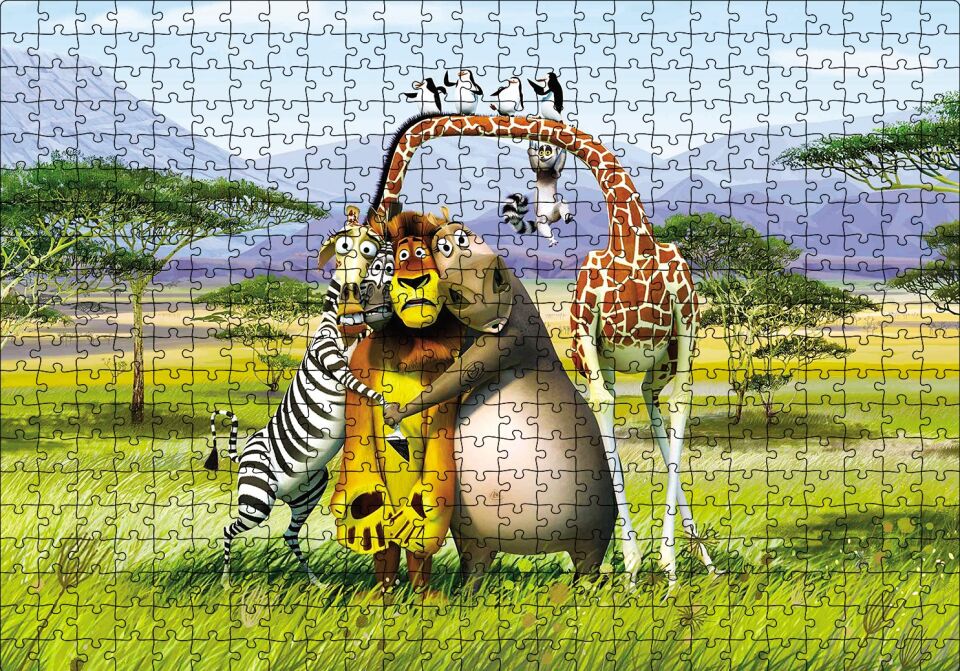 Madagascar Çizgi Film Puzzle Yapboz MDF Ahşap 500 Parça 49 cm X 68 cm
