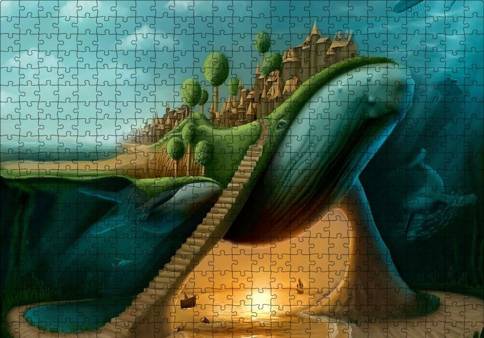 Dev Balinanın Sırtındaki Şehir Puzzle Yapboz MDF Ahşap 500 Parça 49 cm X 68 cm