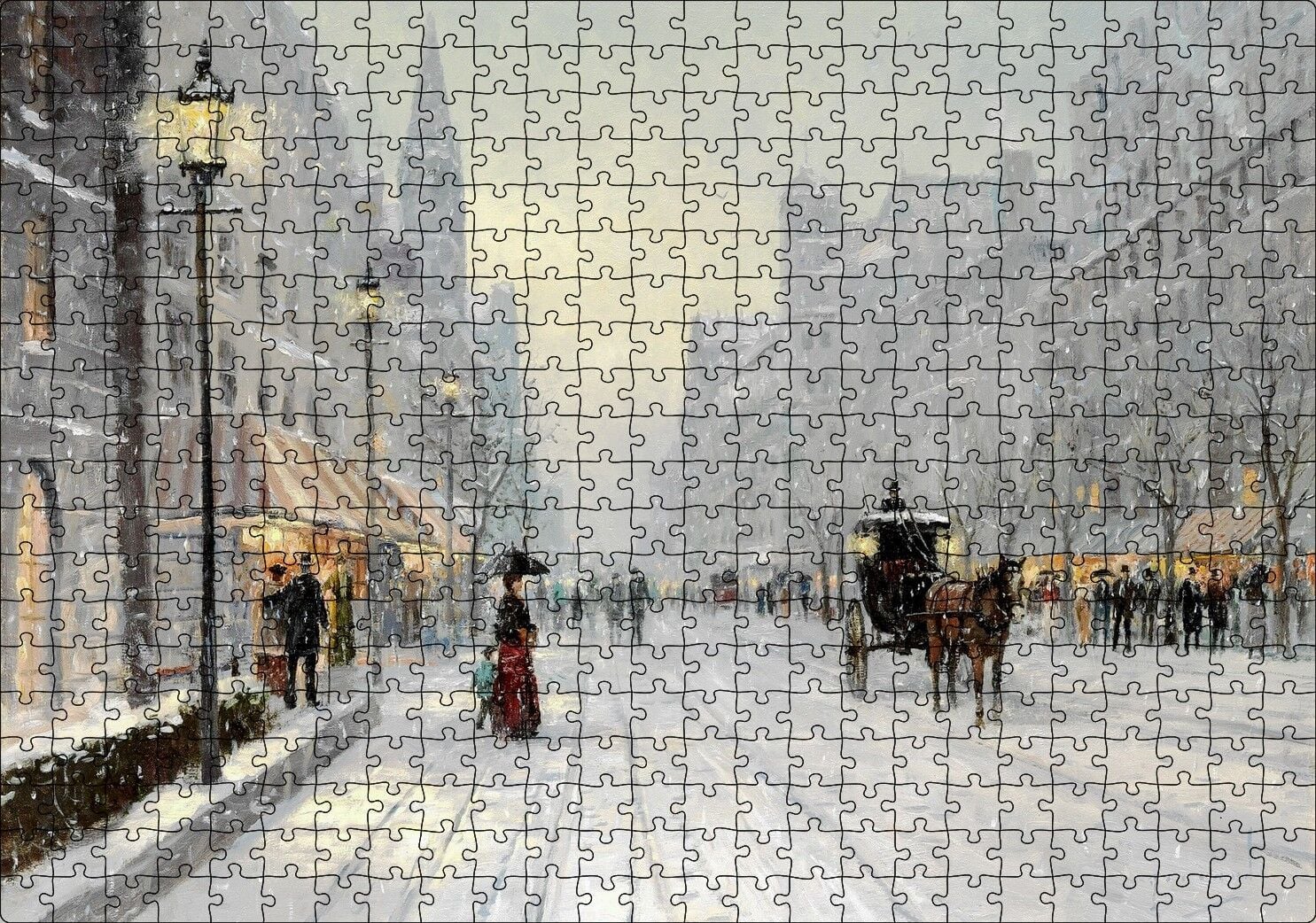 Karlı Şehir Kahverengi At Görseli Puzzle Yapboz MDF Ahşap 500 Parça 49 cm X 68 cm