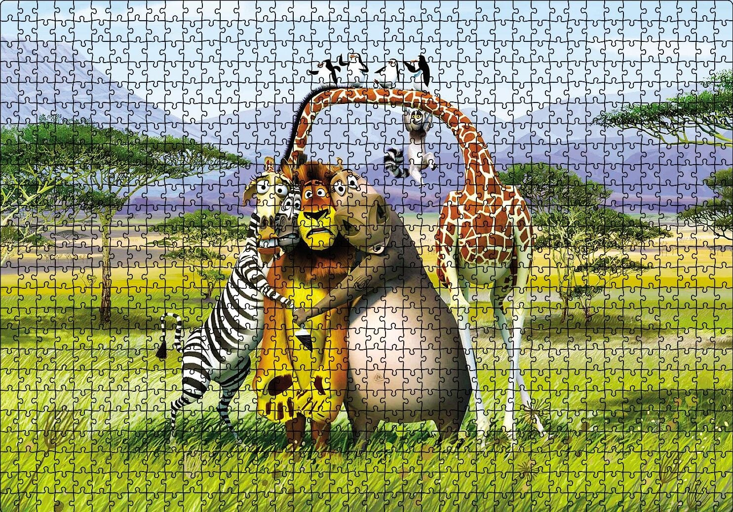 Madagascar Çizgi Film Puzzle Yapboz MDF Ahşap 1000 Parça 49 cm X 68 cm