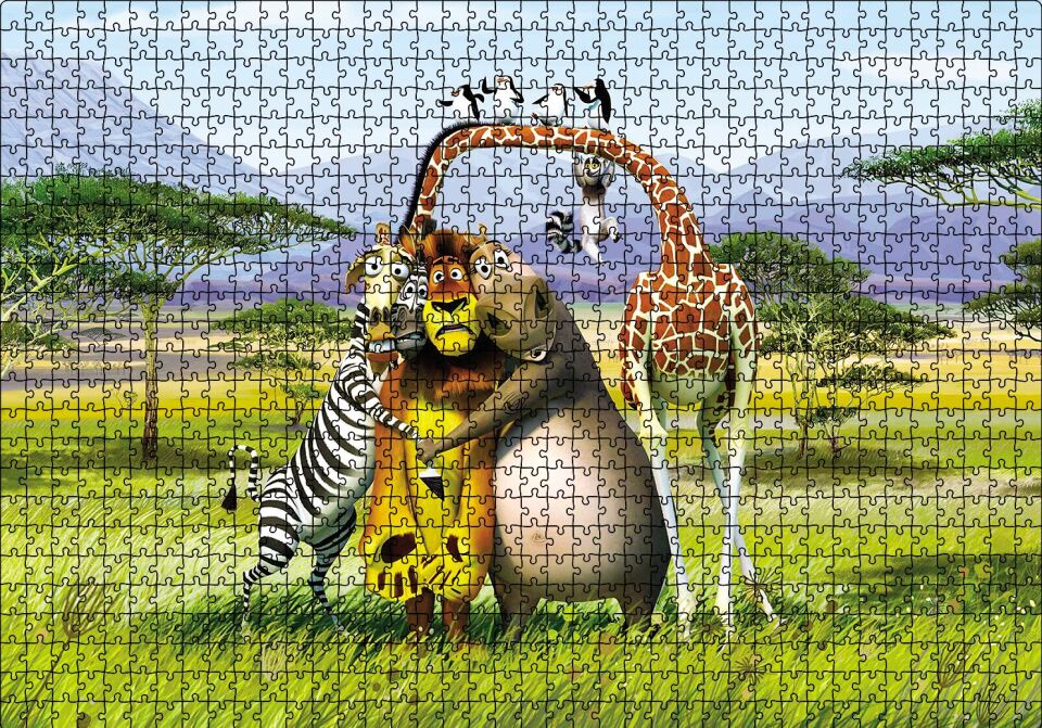 Madagascar Çizgi Film Puzzle Yapboz MDF Ahşap 1000 Parça 49 cm X 68 cm