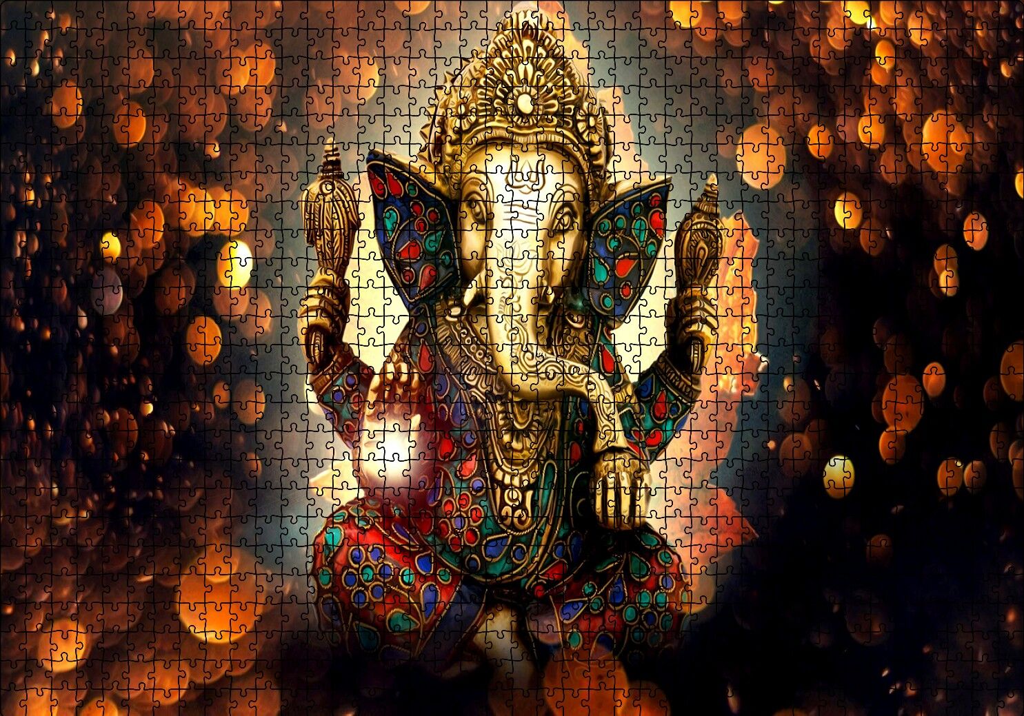 Lord Ganesha Vinayaka Ganapati Heykeli Puzzle Yapboz MDF Ahşap 1000 Parça 49 cm X 68 cm