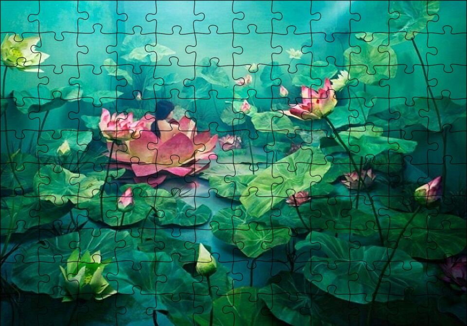Dev Lotus Yaprakları Puzzle Yapboz MDF Ahşap 120 Parça 24 cm X 34 cm
