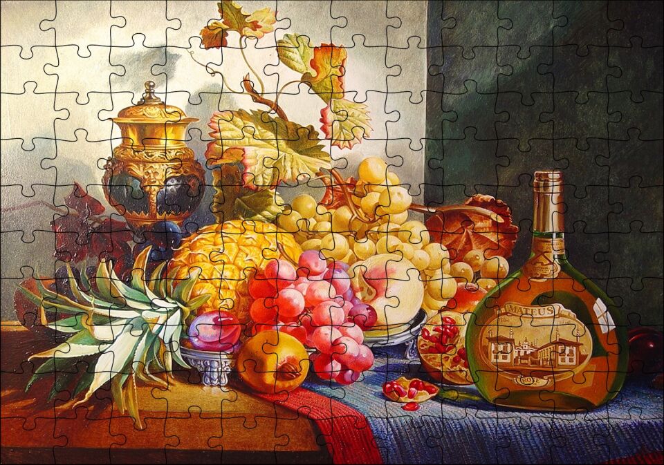 Viski ve Taze Meyveler Puzzle Yapboz MDF Ahşap 120 Parça 24 cm X 34 cm