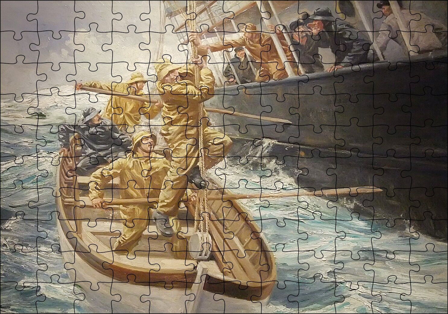 Batan Gemi ve Filikada Görevliler Puzzle Yapboz MDF Ahşap 120 Parça 24 cm X 34 cm