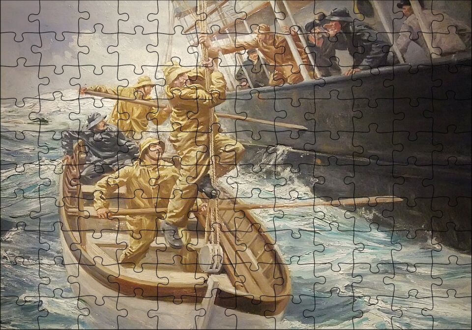 Batan Gemi ve Filikada Görevliler Puzzle Yapboz MDF Ahşap 120 Parça 24 cm X 34 cm