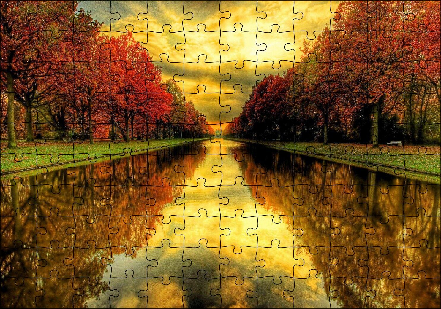 Sonbahar Renklerinde Orman ve Su Yolu Puzzle Yapboz MDF Ahşap 120 Parça 24 cm X 34 cm