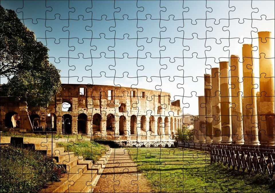 İtalya Roma Kolezyum Işık Kule Kalıntıları Puzzle Yapboz MDF Ahşap