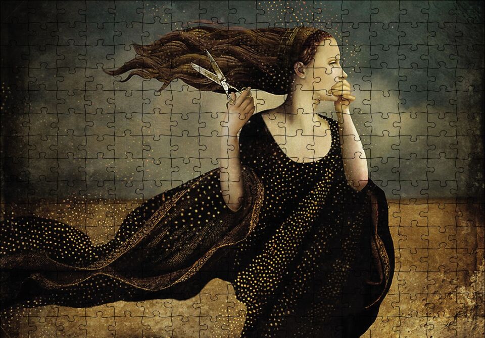 Makas Kadın Soyut Resim Puzzle Yapboz MDF Ahşap 255 Parça 34 cm X 49 cm