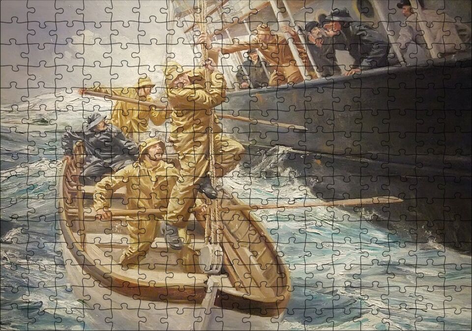 Batan Gemi ve Filikada Görevliler Puzzle Yapboz MDF Ahşap 255 Parça 34 cm X 49 cm