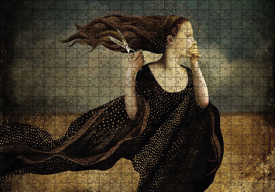 Makas Kadın Soyut Resim Puzzle Yapboz MDF Ahşap 500 Parça 49 cm X 68 cm