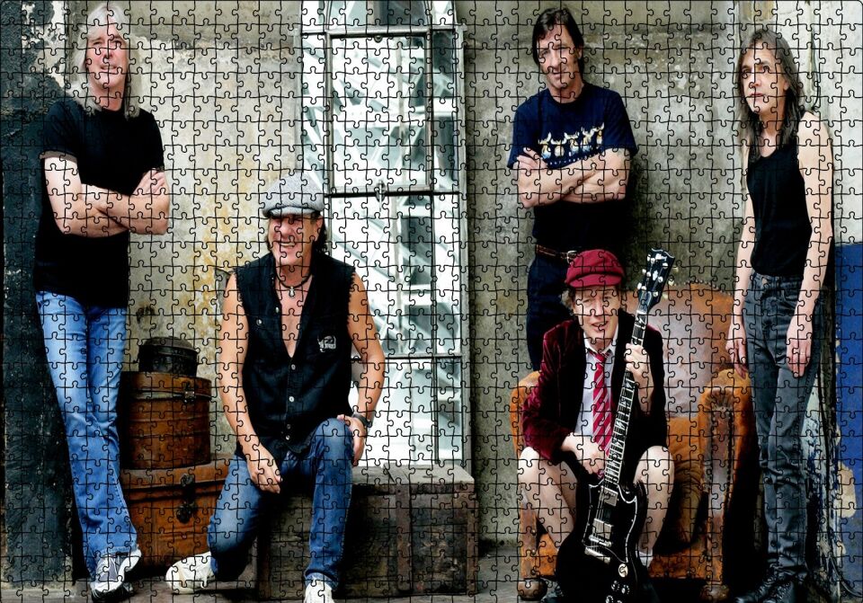 ACDC Grubun Tüm Üyeleri Puzzle Yapboz MDF Ahşap 1000 Parça 49 cm X 68 cm