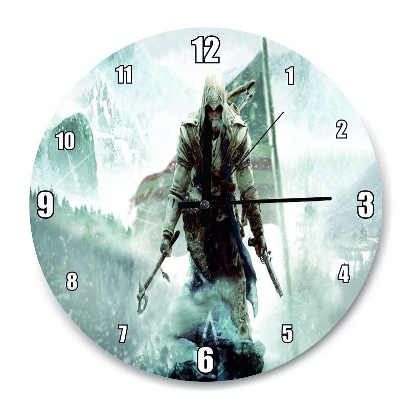 Assassins Creed Kadın Suikastçi   Mdf Ahşap Duvar Saati 30 cm Çap