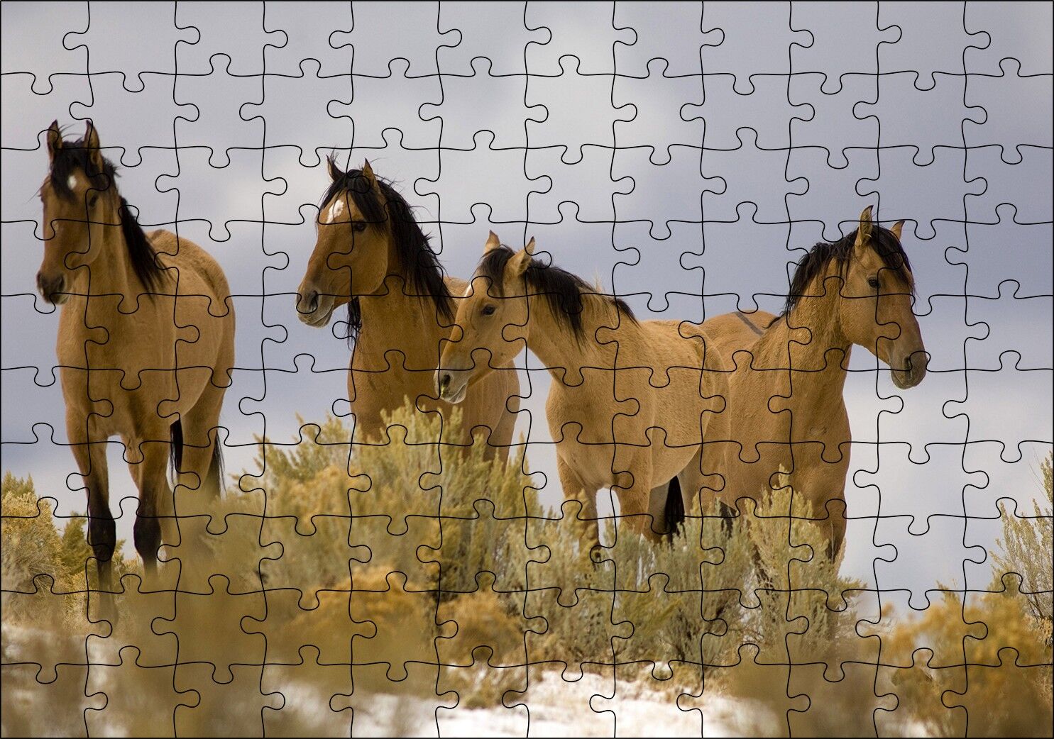 Kahve Rengi Atlar Puzzle Yapboz MDF Ahşap