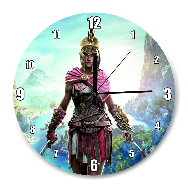 Assassins Creed Kadın Suikastçi Nehir ve Dağlar  Mdf Ahşap Duvar Saati 30 cm Çap