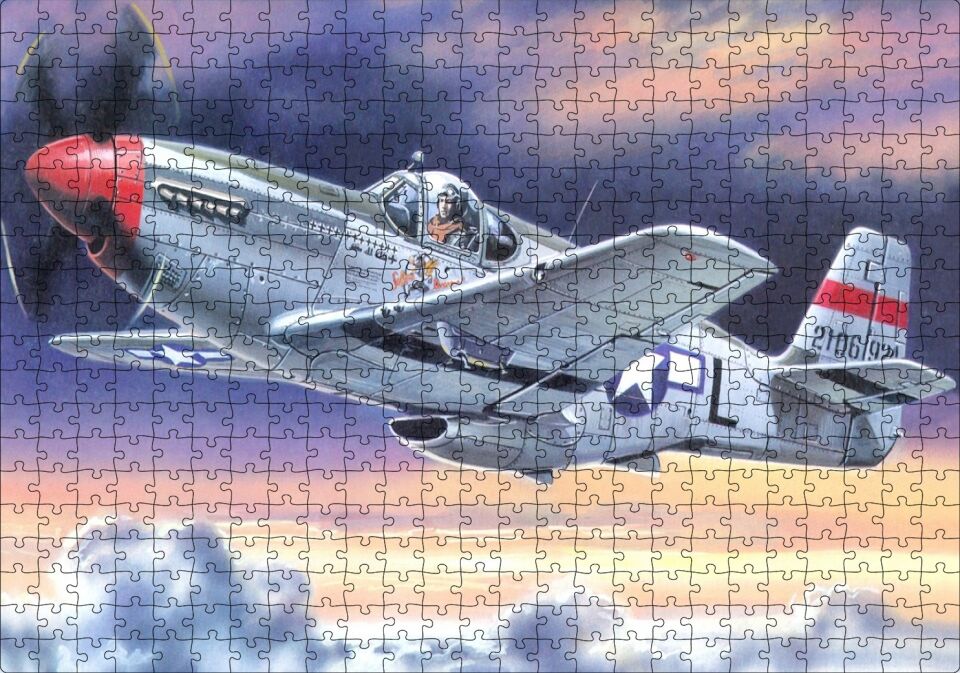 ikinci Dünya Savaşı Saldırı Uçağı ve Bulutlu Gökler Puzzle Yapboz MDF Ahşap 500 Parça 49 cm X 68 cm